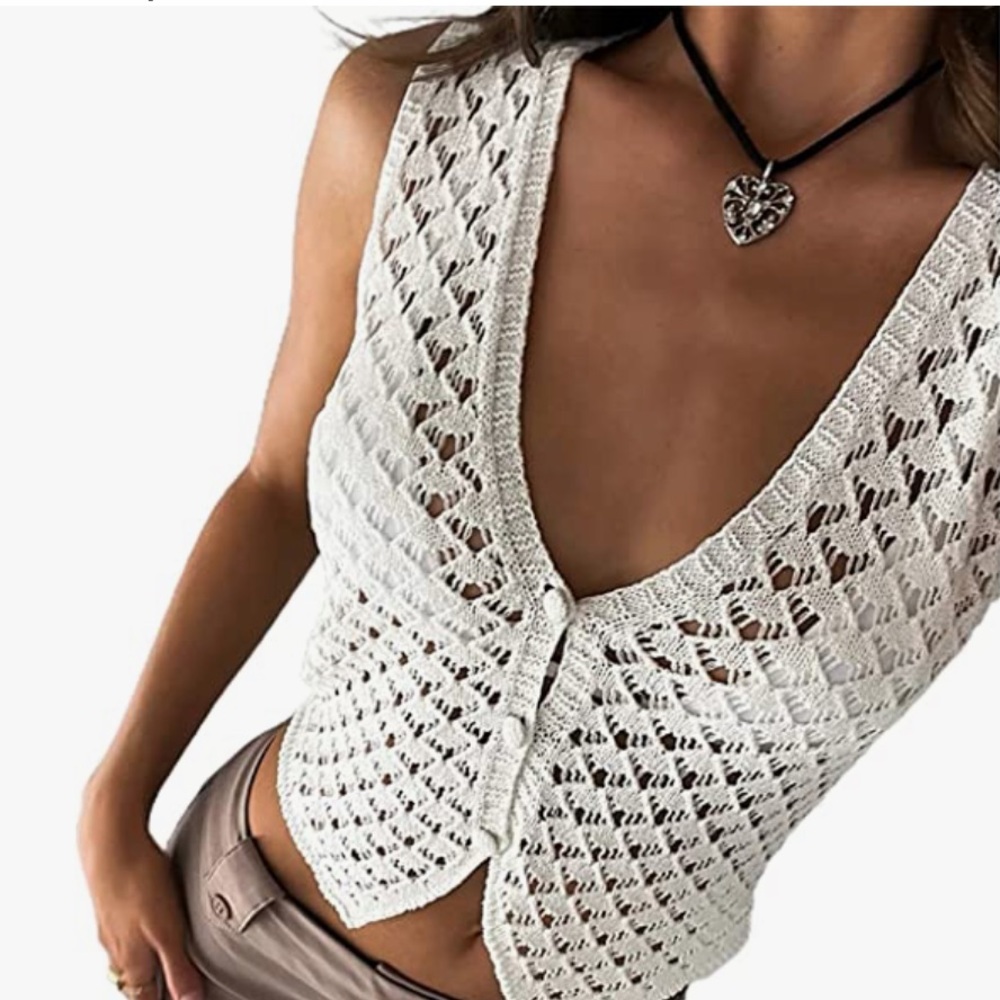V Neck Crochet Vest